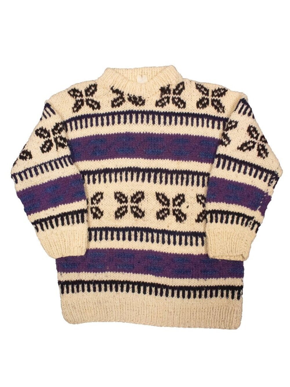 Vintage Las Americas 100% Wool Hand Knit Chunky Sweater Ecuador Large
